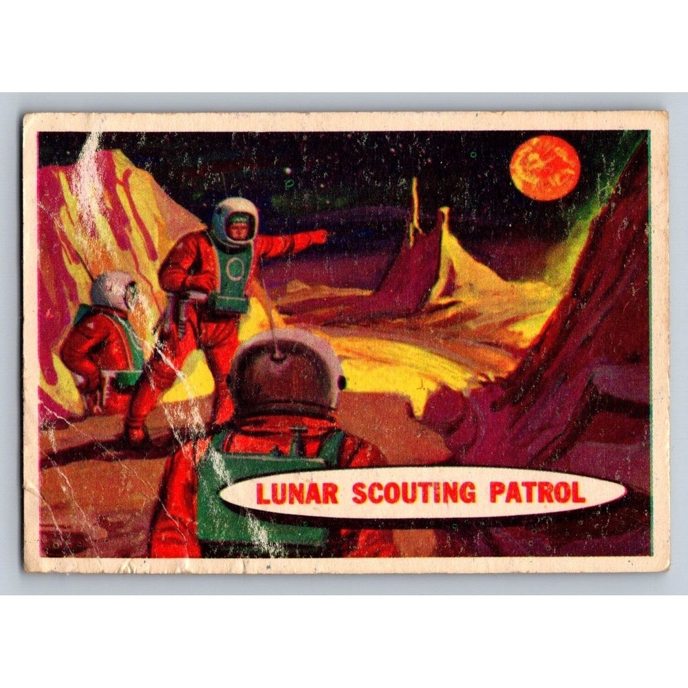 Vintage Topps # 35 "Lunar Scouting Patrol" Trading Card - Big Creases